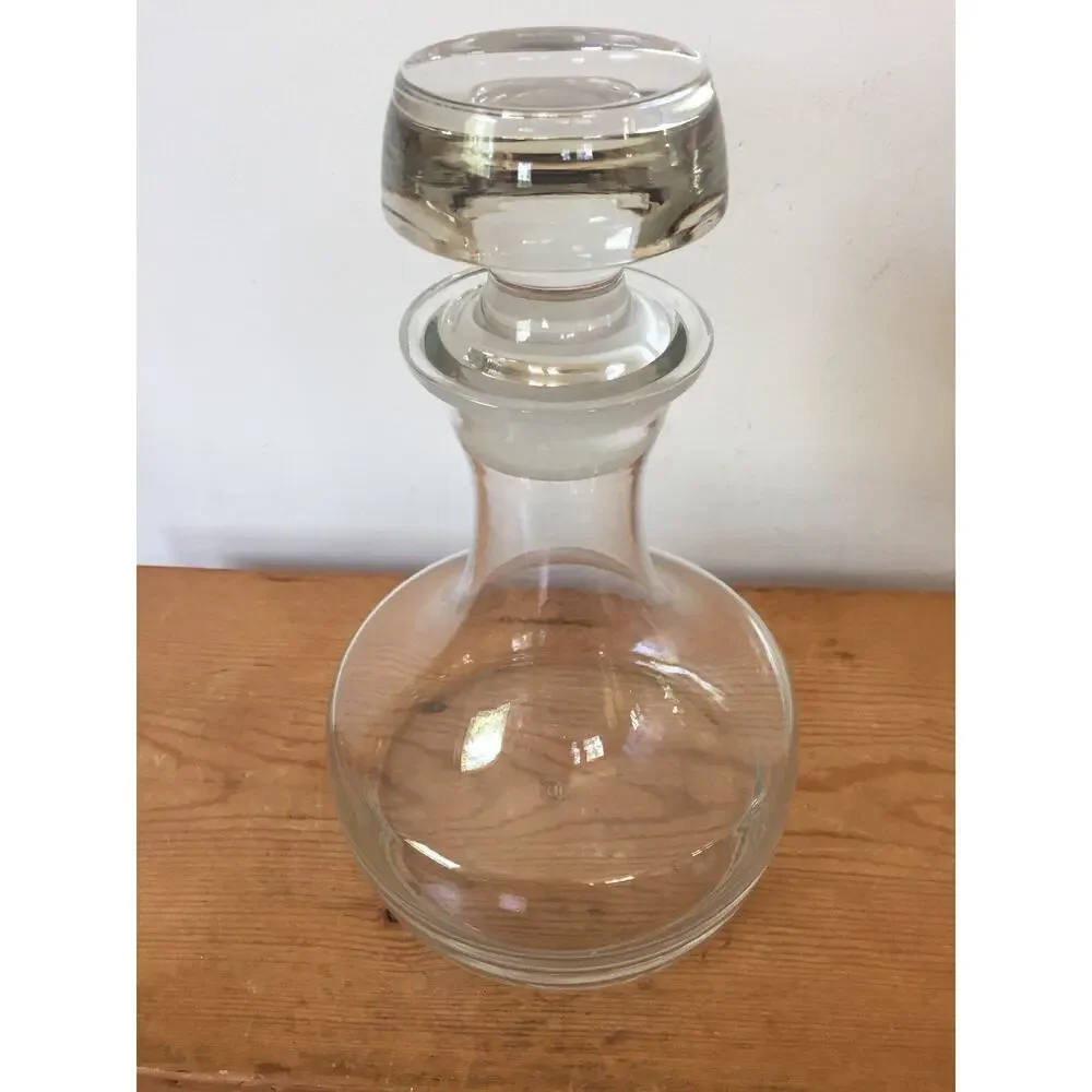 Vintage Romanian Crystal Glass Danish Modern Design Wine Decanter Carafe 10.5